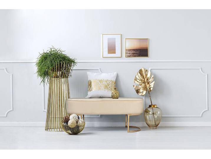 Sitzbank KAYOOM Pera 225, Edler Touch durch goldenes Gestell, Gemütliche Polsterung , beige (creme, gold), B:105cm H:41cm T:40cm, Bezug:Polyester (Samt) Korpus:MDF, Sperrholz Gestell:Eisen, Sitzbänke, edles Design, bequem, samtweich, Dekorativ, Gemütliche Polsterung von Kayoom