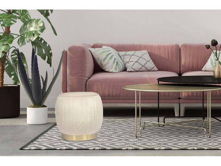 Sitzhocker KAYOOM Hocker Lilje, Edler Touch durch goldenen Sockel,Hochwertiger Samtbezug , beige (creme), B:43cm H:42cm T:43cm, Bezug: 100% Polyester/ Korpus: MDF, Sperrholz Gestell: Edelstahl, Hocker, Sitzhocker, samtweich, gesteppte Ziernaht, Edelstahlsockel, Hochwertiger Samtbezug von Kayoom