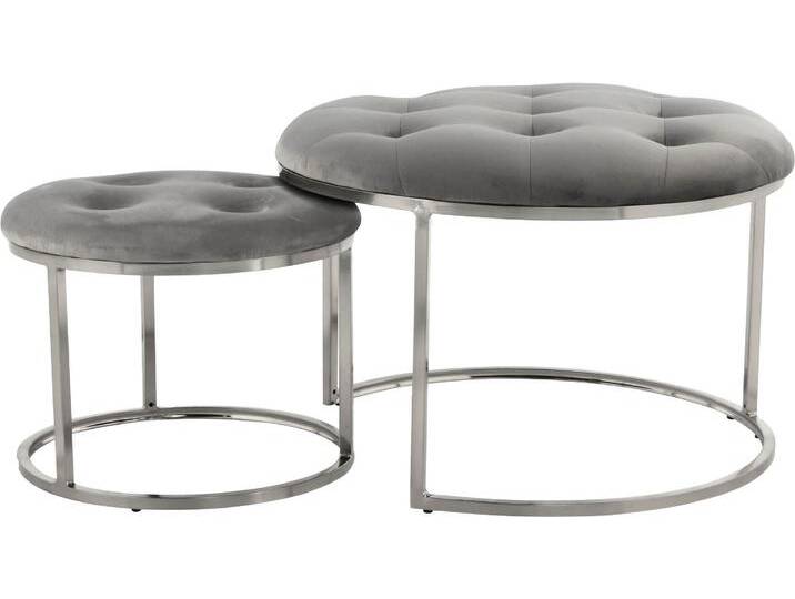 Sitzhocker KAYOOM Hocker Myla 2er-Set, praktisch ineinander schiebbar , grau (grau, silber), B:60cm H:41cm T:60cm, Sitzbezug: 100% Polyester Korpus: Sperrholz Gestell: 100% Eisen, Hocker, Sitzhocker, ineinander schiebbar, rund, gesteppt, mit Zierknöpfen von Kayoom