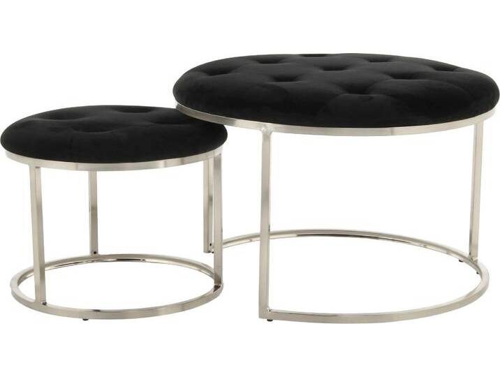 Sitzhocker KAYOOM Hocker Myla 2er-Set, praktisch ineinander schiebbar , schwarz (schwarz, silber), B:60cm H:41cm T:60cm, Sitzbezug: 100% Polyester Korpus: Sperrholz Gestell: 100% Eisen, Hocker, Sitzhocker, ineinander schiebbar, rund, gesteppt, mit Zierknöpfen von Kayoom
