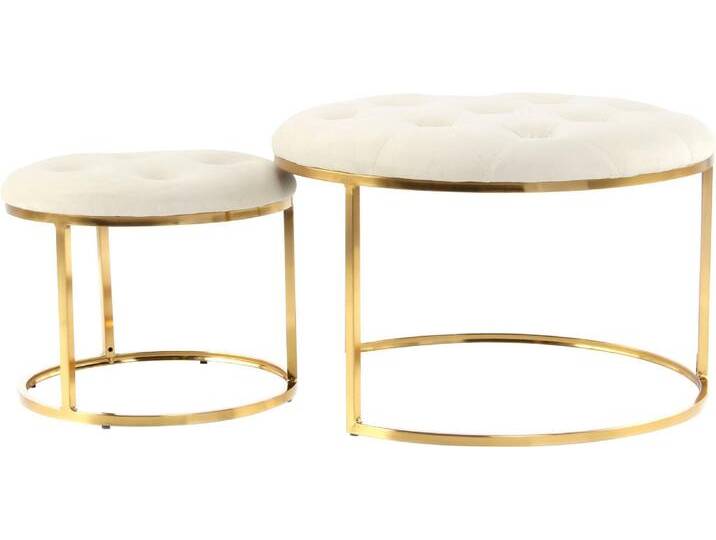 Sitzhocker KAYOOM Hocker Myla 2er-Set, praktisch ineinander schiebbar , weiß (elfenbein, gold), B:60cm H:41cm T:60cm, Sitzbezug: 100% Polyester Korpus: Sperrholz Gestell: 100% Eisen, Hocker, Sitzhocker, ineinander schiebbar, rund, gesteppt, mit Zierknöpfen von Kayoom