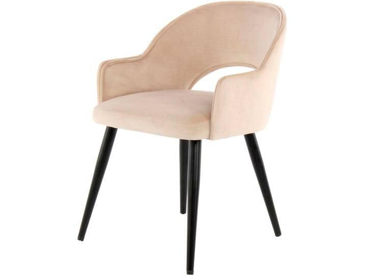 Stuhl KAYOOM Joris 110 2er-Set, einfarbiges Design,mit Retro-Charakter , beige (champagner), B:55cm H:77cm T:59,5cm, Sitz: Bezug 100% Polyester / Gestell: Eisen, pulverbeschichtet, Stühle, mit Armlehne, bequem, Halbmond-Öffnung in der Rückenlehne von Kayoom