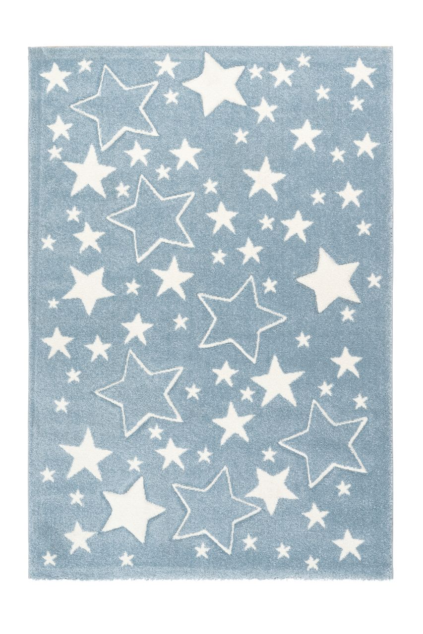 Teppich Kinderzimmer Kinder Spielteppich kurzflor blau Baby weich modern Sterne von Kayoom
