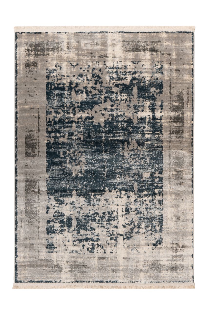 Teppich Wohnzimmer modern flach design Muster vintage blau grau kurzflor von Kayoom