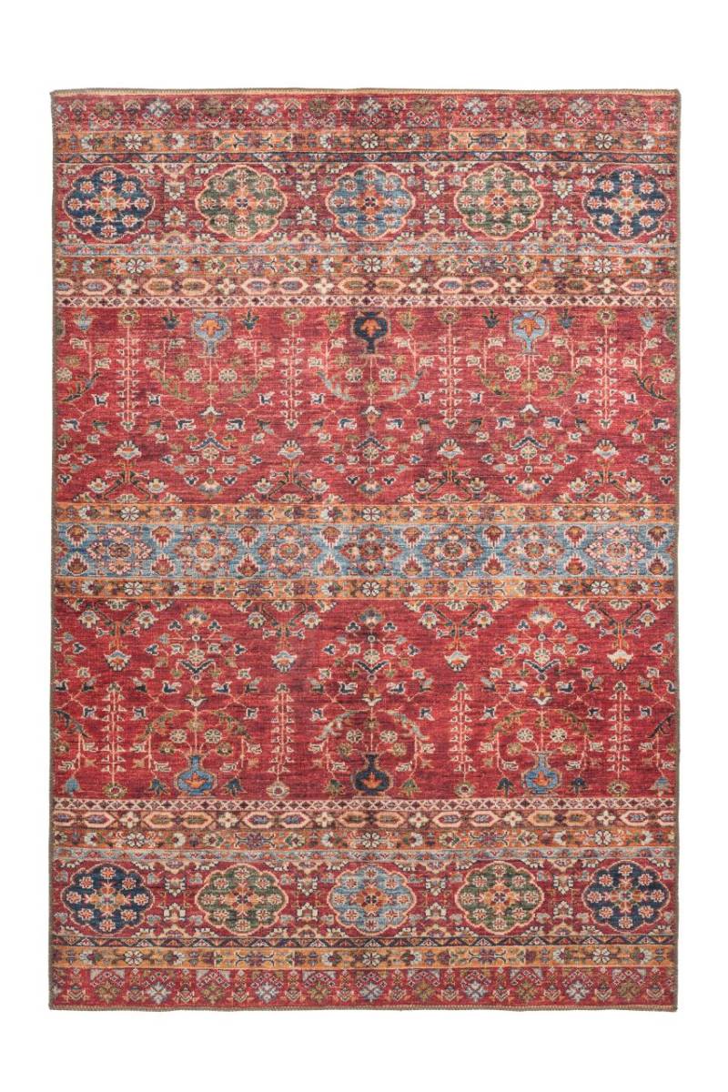 Teppich Wohnzimmer modern vintage flach orient perser Muster rot bunt boho Blume von Kayoom