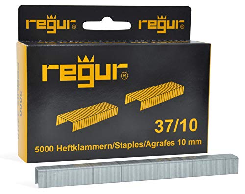 REGUR Typ 37 Feindraht-Klammern verzinkt - 5.000 Stück in der Länge 37/10 mm – Heftklammern zum Befestigen von Stoffen, Leder, Textilien sowie zum Basteln und Dekorieren von Regur