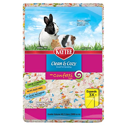 Kaytee Superpet, Clean & Cozy Streu für kleine Haustiere wie Mäuse, Rennmäuse, Nagetiere, Hamster, Kaninchen, besonders saugfähige Papierstreu, 99,9% staubfrei, Mehrfarbig, Confetti, 49.2 Liter von Kaytee