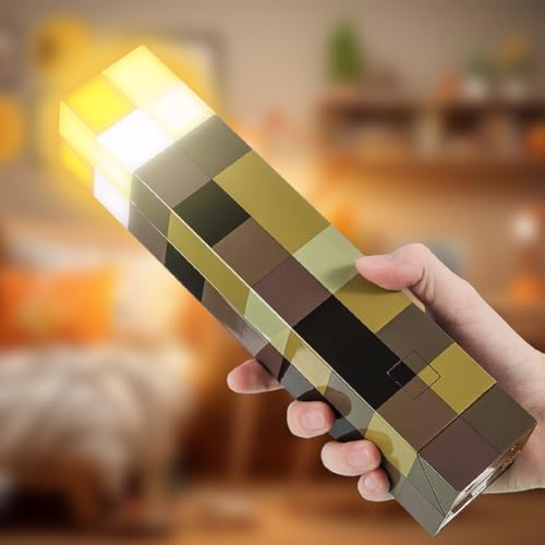 Fackel Lampe Wandlampe Miner Craft 28cm Nachtlampe USB Wiederaufladbare, Miner Game LED Lichter Hand oder Wandhalterung Beleuchtung Nachttischlampe für Kinder Geschenke, Zimmer & Party-Dekoration,Gelb von Kayuneed
