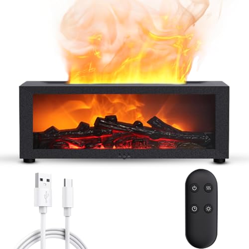 Kayuneed Flammen Aroma Diffuser, 7-Farben-Licht Diffuser Ätherische Öle, Flame Luftbefeuchter Diffuser mit Fernsteuerung zum Duftöl und Aromaöle, Wasserlose Abschaltautomatik für Raum Büro Yoga Spa von Kayuneed