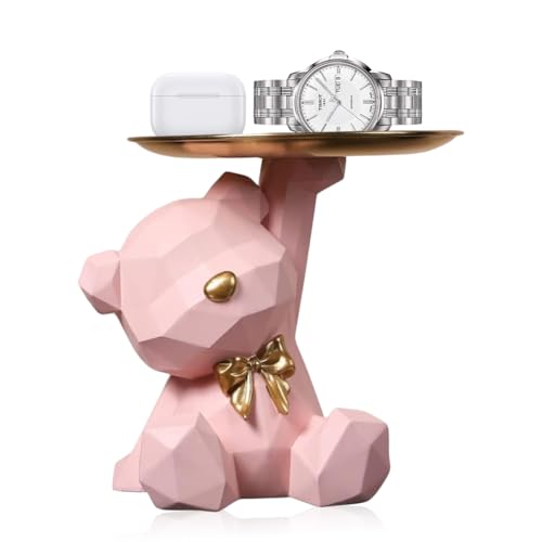 Kayuneed Bär Skulptur mit Tablett, Bären Tablett Deko, Harz Tier Skulptur Deko, Schlüssel Schale Schmuck Aufbewahrungsbox für Wohnzimmer, Eingangsbereich, Büro, Schreibtischdekoration (Rosa) von Kayuneed