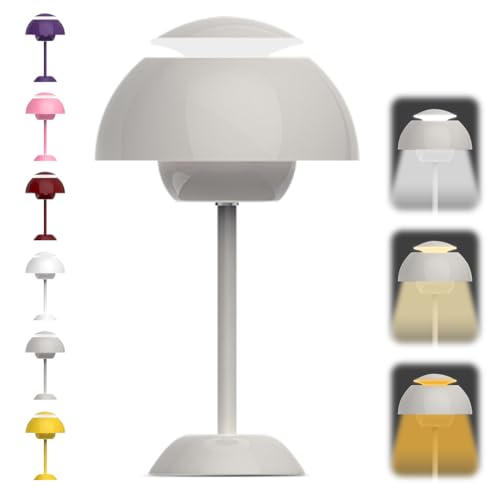 Pilzlampen Tischlampe, LED Akku Tischlampe Kabellos 3000k-6000k Moderne Aufladbar Touch Dimmbar Nachttischlampe mit 3 Helligkeitsmodi, Flowerpot Lamp für Schlafzimmer, Wohnzimmer, Büro (Grau) von Kayuneed