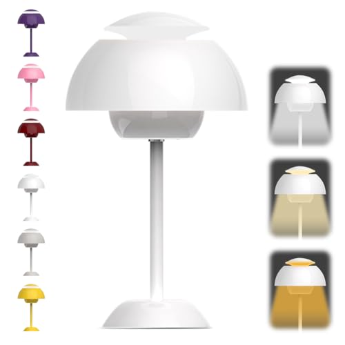Pilzlampen Tischlampe, LED Akku Tischlampe Kabellos 3000k-6000k Moderne Aufladbar Touch Dimmbar Nachttischlampe mit 3 Helligkeitsmodi, Flowerpot Lamp für Schlafzimmer, Wohnzimmer, Büro (Weiß) von Kayuneed
