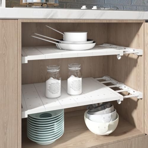 Verstellbare Regale für Schrank, Erweiterbare Schrankregal-Spannstange, Verstellbares Schrank-Aufbewahrungsorganisator-Regal, Garderobe-Spannregal für Küche, Badezimmer, Garderobe, Länge 38-60cm Verstellbare Regale für Schrank, Erweiterbare Schrankregal-Spannstange, Verstellbares Schrank-Aufbewahrungsorganisator-Regal, Garderobe-Spannregal für Küche, Badezimmer, Garderobe, Länge 38-60cm von Kayuneed