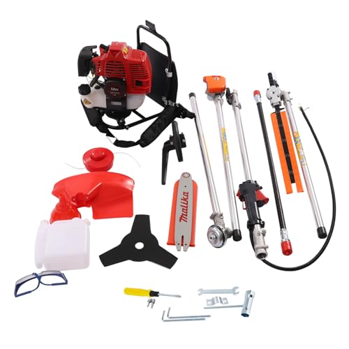 52cc 4-in-1 Gas Rucksack String Trimmer, Gas Heckenschere, Unkrautfresser Multifunktionale Trimmwerkzeuge, Bürstenschneider mit Verlängerungsstange, Gas angetriebener Unkrautwachser Rot von Kazafa