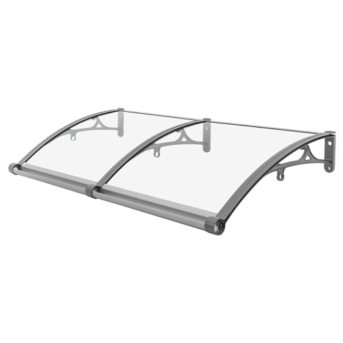 Bogenvordach 120x60 cm transparentes Regendach mit Ablaufrinne & 200 kg Tragkraft, UV-beständiges Vordach Bogen Regenhaus für Haustür, Balkon & Terrasse (Klar, Silber) von Kazafa