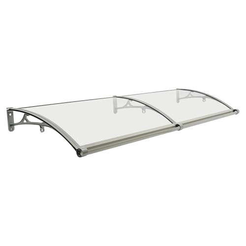 Bogenvordach 200x60 cm transparentes Regendach mit Ablaufrinne & 200 kg Tragkraft, UV-beständiges Vordach Bogen Regenhaus für Haustür, Balkon & Terrasse (Klar, Silber) von Kazafa