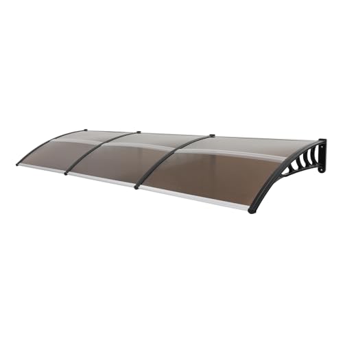 Bogenvordach 90x300 cm Aluminium Vordach mit UV‑Schutz, Transparenter PC‑Überdachung & Witterungsbeständigem Modernes Schutzdac für Haustür & Garten-Eingang (Braun und Schwarz) von Kazafa