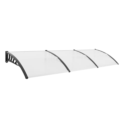 Bogenvordach 90x300 cm Aluminium Vordach mit UV‑Schutz, Transparenter PC‑Überdachung & Witterungsbeständigem Modernes Schutzdac für Haustür & Garten-Eingang (Durchsichtig und Schwarz) von Kazafa