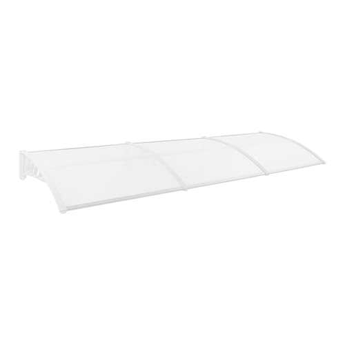 Bogenvordach 90x300 cm Aluminium Vordach mit UV‑Schutz, Transparenter PC‑Überdachung & Witterungsbeständigem Modernes Schutzdac für Haustür & Garten-Eingang (Durchsichtig und Weiß) von Kazafa