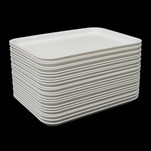 Cafeteria-Tabletts 36x27cm Serviertablett 24er Set PP Kunststoff Großes Tablett mit Rutschfester Oberfläche, stapelbar & spülmaschinenfest Robustes Serviertabletts für Restaurants (Weiß) von Kazafa