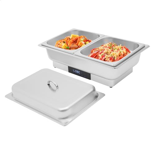 Elektrisches Chafing Dish Buffet Set 600 W 9L aus Edelstahl mit Touchscreen & Temperaturregelung 35-90°C praktischer Speisenwärmer für Buffets & Partys (1 Einzellkammer + 2 kleine Kammern) von Kazafa