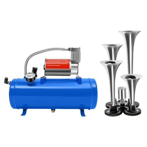 Luftkompressor 150 PSI 12V Kompakter Kompressor mit Automatischer Abschaltung, 4-Rohr-Horn & Anti-Vibrations-Füßen, 7.2 kg Vielseitige Pumpe für Autoreifen, Fahrräder und Boote von Kazafa