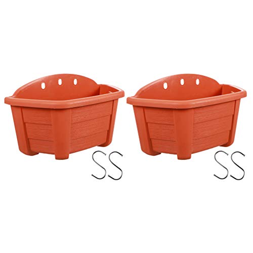 kazeRyu 2 Sets Wand- Und Geländer-Pflanzgefäße for Aufhängen Mit S-Haken – Halbrunde Kunststofftöpfe Zur Präsentation Auf Dem Balkon/Zaun(Red) von KazeRyu