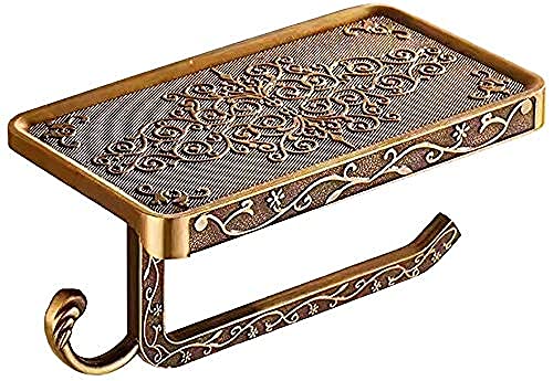 kazeRyu 2-in-1-Toilettenpapierhalter Zur Wandmontage Mit Ablage – Vintage-Design Mit Bohrmontage for Badezimmer(Bronze) von KazeRyu