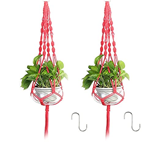 kazeRyu 2er-Pack Makramee-Pflanzenhänger Mit Haken | 105 cm Lange Pflanzgefäße for Aufhängen An Der Wand Und Decke for Blumentöpfe Im Innen- Und Außenbereich(Red) von KazeRyu