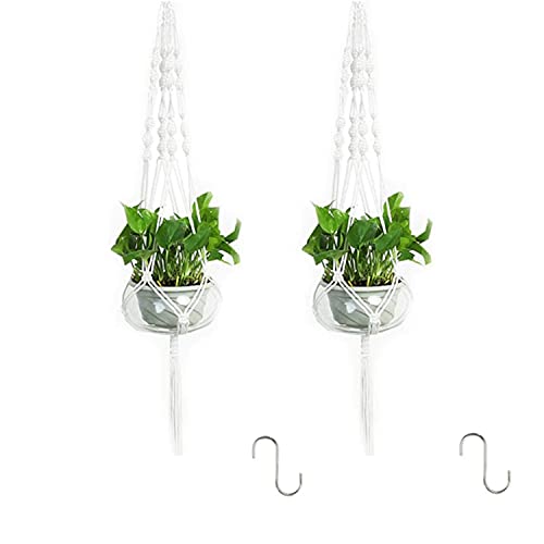 kazeRyu 2er-Pack Makramee-Pflanzenhänger Mit Haken | 105 cm Lange Pflanzgefäße for Aufhängen An Der Wand Und Decke for Blumentöpfe Im Innen- Und Außenbereich(White) von KazeRyu