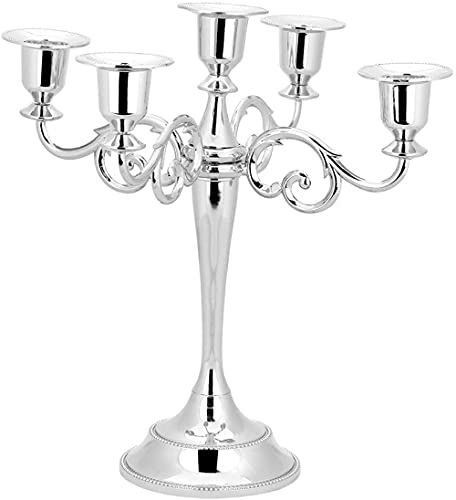 kazeRyu 5-Armiger Kerzenhalter Aus Metall – Vintage-Kerzenständer for Hochzeitsfeiern Und Heimdekoration(Silver) von KazeRyu