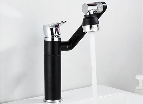 kazeRyu Antiker Badezimmer-Waschtisch-Mischhahn – Rotationsdesign, Heiß Und Kalt For Das Waschbecken Haarewaschen(Black and Chrome) von KazeRyu