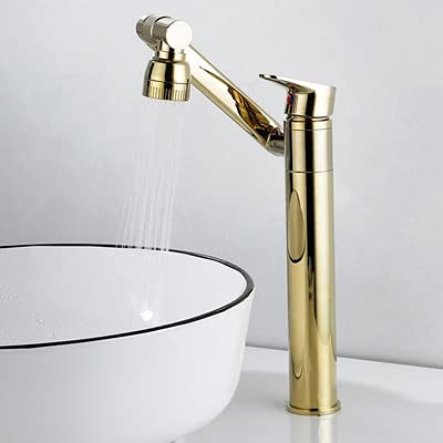 kazeRyu Antiker Badezimmer-Waschtisch-Mischhahn – Rotationsdesign, Heiß Und Kalt For Das Waschbecken Haarewaschen(Gold Tall) von KazeRyu