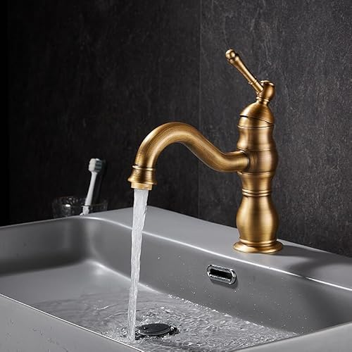 kazeRyu Antiker Badezimmerhahn Aus Kupfermessing, Ölgeriebene Bronze/Schwarz, Handbrause, Warm- Und Kaltmischbatterie For Waschbecken(Slt016f) von KazeRyu