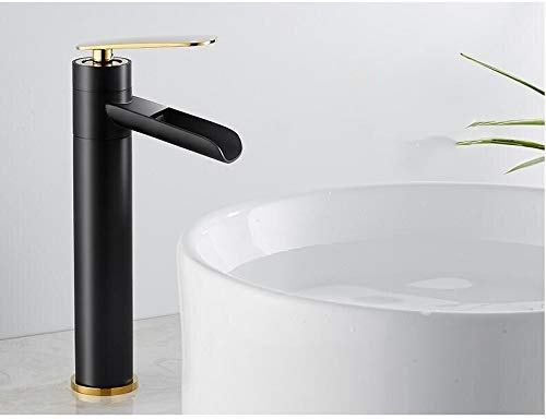 kazeRyu Badezimmer Waschbecken Einhebel Wasserfall Mischbatterie - Schwarz Gold Weiß Messing Kran(Black Gold Tall) von KazeRyu