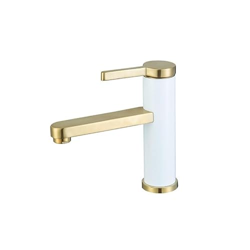 kazeRyu Badezimmer-Waschtischarmatur In Roségold/gebürstetem Gold – Einlochmontage, Einhebel-Drehung, Warm- Und Kaltwasser(White and Gold) von KazeRyu