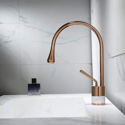 kazeRyu Badezimmer-Waschtischarmatur In Roségold – Warm-Kalt-Mischbatterie Aus Messing Und Marmor For Aufsatzwaschbecken(B Rose Gold Short) von KazeRyu