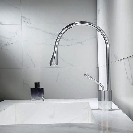 kazeRyu Badezimmer-Waschtischarmatur In Roségold – Warm-Kalt-Mischbatterie Aus Messing Und Marmor For Aufsatzwaschbecken(C Chrome Short) von KazeRyu