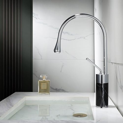 kazeRyu Badezimmer-Waschtischarmatur In Roségold – Warm-Kalt-Mischbatterie Aus Messing Und Marmor For Aufsatzwaschbecken(D Chrome Middle) von KazeRyu