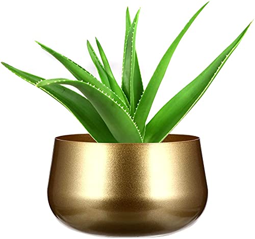 kazeRyu Blattförmiger Blumentopf Aus Metall | Goldfarbener Blumentopf for Innen- Und Außendekoration | 10,5 X 18 cm, Abflussloch von KazeRyu