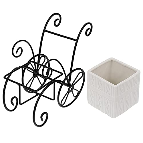 kazeRyu Blumentopf Aus Keramik Auf Gartenwagenständer Aus Metall – Präsentationsständer for Sukkulenten-Pflanzgefäße for Haus Und Garten(Black) von KazeRyu