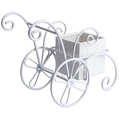 kazeRyu Blumentopf Aus Keramik Auf Gartenwagenständer Aus Metall – Präsentationsständer for Sukkulenten-Pflanzgefäße for Haus Und Garten(White) von KazeRyu