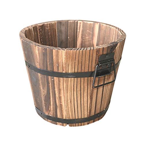 kazeRyu Brauner Pflanzkübel Aus Holz In Fassform | Runder Blumenkübel for Den Garten, for Drinnen Und Draußen, for Zuhause, Terrasse Und Als Hochzeitsdeko(L.) von KazeRyu