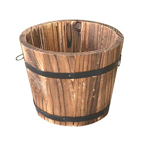 kazeRyu Brauner Pflanzkübel Aus Holz In Fassform | Runder Blumenkübel for Den Garten, for Drinnen Und Draußen, for Zuhause, Terrasse Und Als Hochzeitsdeko(M.) von KazeRyu