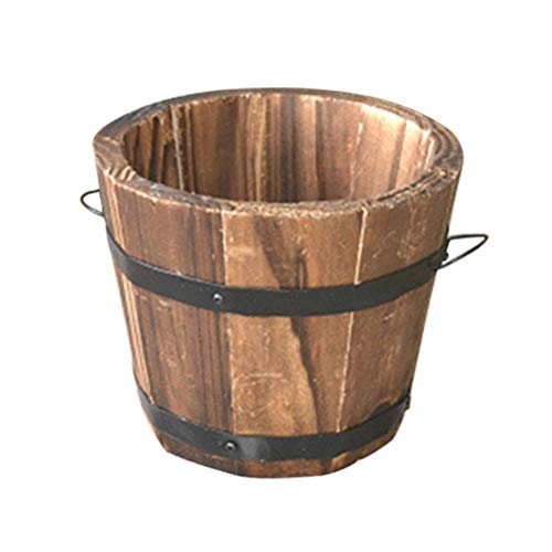 kazeRyu Brauner Pflanzkübel Aus Holz In Fassform | Runder Blumenkübel for Den Garten, for Drinnen Und Draußen, for Zuhause, Terrasse Und Als Hochzeitsdeko(S.) von KazeRyu