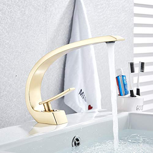 kazeRyu Chrom-schwarzer Waschtischhahn - Badezimmer-Wassermischer Aus Messing, Einhebelmischer Mit Einem Loch For Waschbecken, Badewannenspüle(Brushed Gold) von KazeRyu