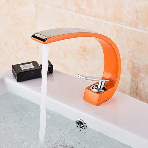 kazeRyu Chrom-schwarzer Waschtischhahn - Badezimmer-Wassermischer Aus Messing, Einhebelmischer Mit Einem Loch For Waschbecken, Badewannenspüle(Orange Chrome) von KazeRyu