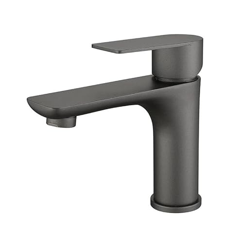 kazeRyu Chrom & Schwarz Waschbecken Wasserhahn - Badezimmer Warm & Kalt Edelstahl Wasser Mixer(Gris) von KazeRyu