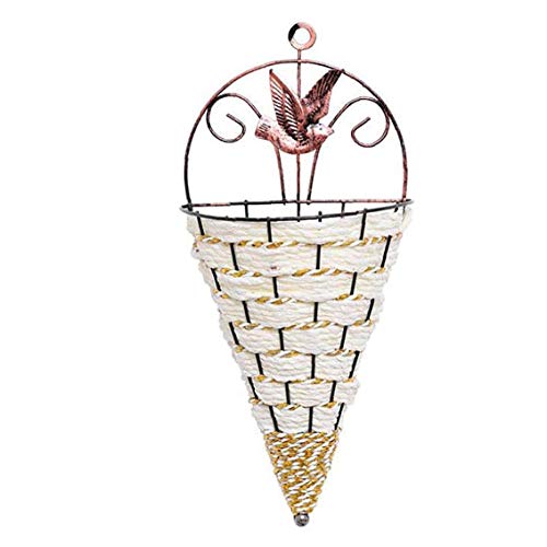 kazeRyu Geflochtener Blumenkorb for Aufhängen An Der Wand – Kegelförmiger Blumentopfhalter for Heim- Und Gartendekoration(White) von KazeRyu
