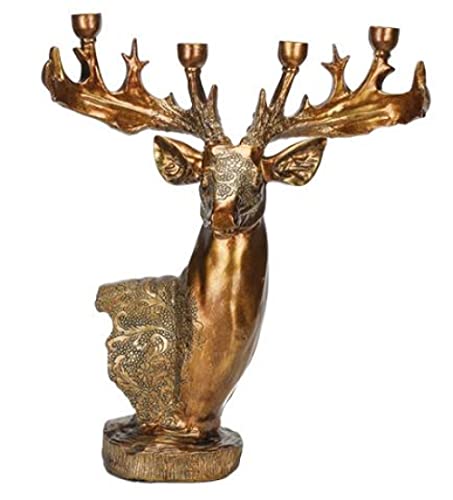 kazeRyu Goldene Hirschkopf-Skulptur – Elchgeweih-Kerzenhalter Aus Kunstharz & Desktop-Kunstdekor(Gold) von KazeRyu
